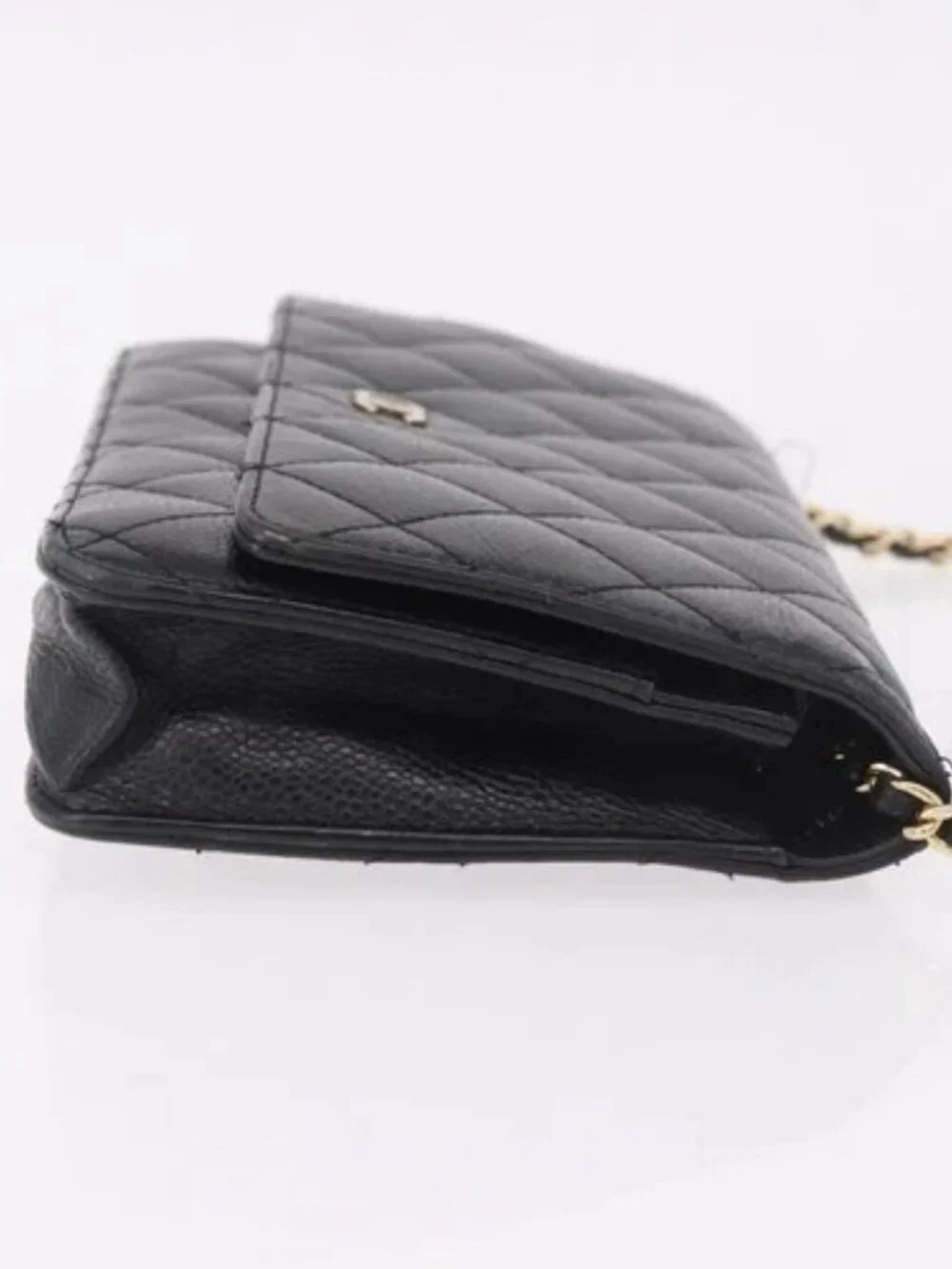 CHANEL Matelasse Chain Shoulder Bag Grained Calf Skin Black Gold CC Auth 188972